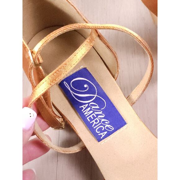 Dance America Latin Ballroom Dance Shoes Bronze Satin Low Heel US 7–7.5